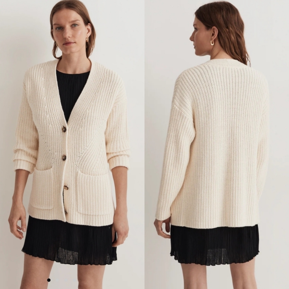 New Madewell Textural Stitch Chunky Knit V Neck Button Up Cardigan Sweater